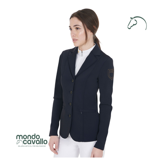 Giacca da donna per concorso marca equestro colore blu con logo a contrasto