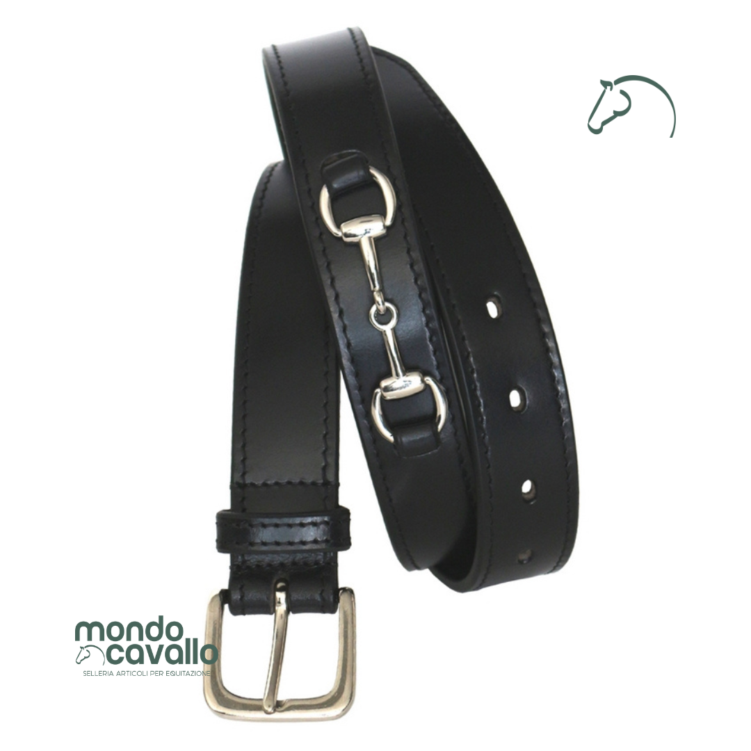 Cintura in cuoio con morso in nichel