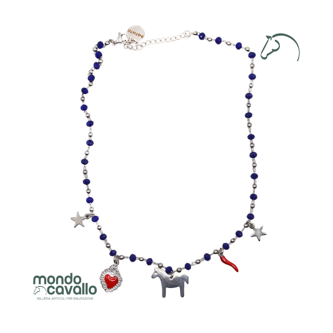 Collana distinto con cavallino e perline