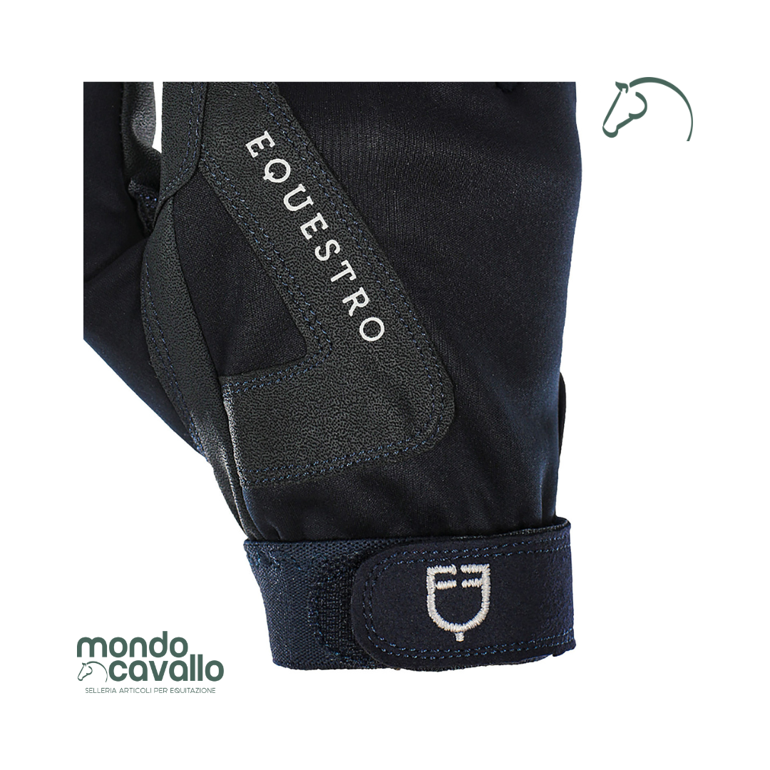 Guanti Equestro modello sunny winter colore blu con chiusura a velcro
