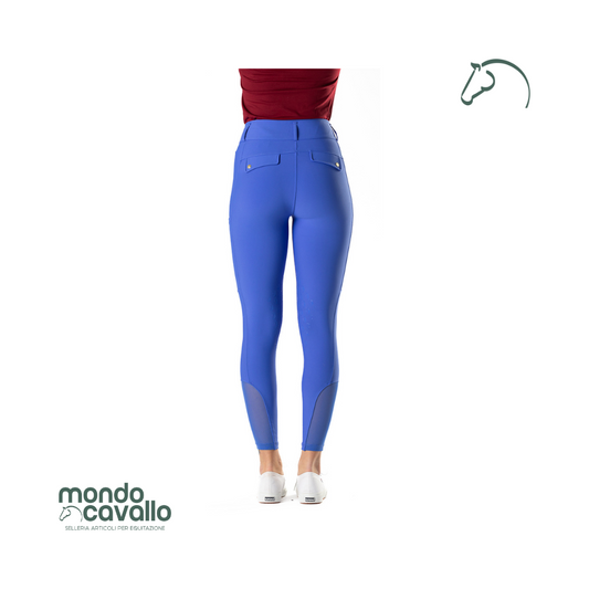 Pantaloni donna vita alta colore blu iris