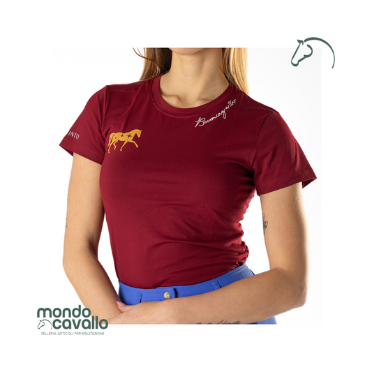 T-shirt Distinto tessuto elasticizzato colore bordeaux con ricamo becoming a star