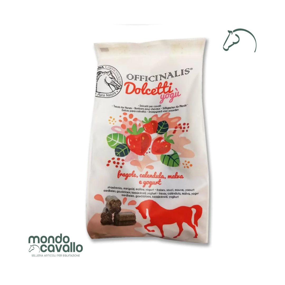 sacchetto di dolcetti per cavalli alla fragola calendula e yougurt