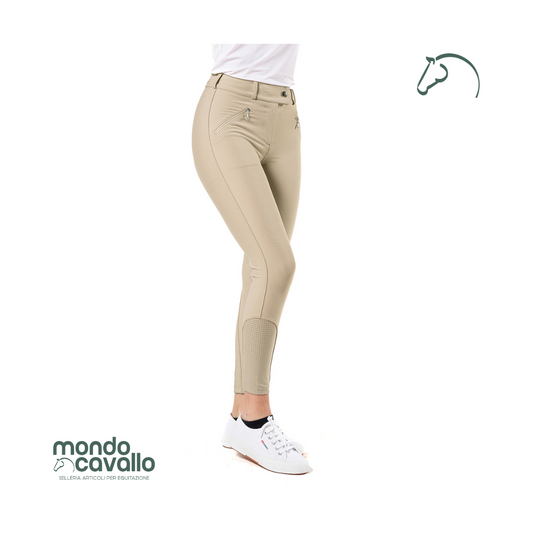 Pantaloni donna in tessuto tecnico colore beige con grip al ginocchio