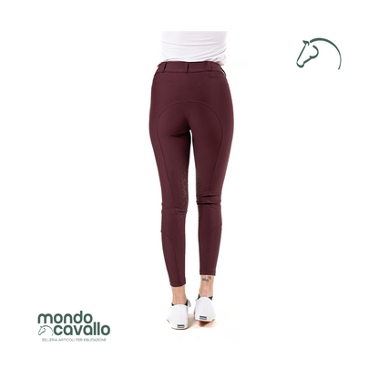 Pantaloni donna in tessuto tecnico colore bordeaux con grip al ginocchio