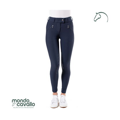 Pantaloni donna in tessuto tecnico colore blu con grip al ginocchio