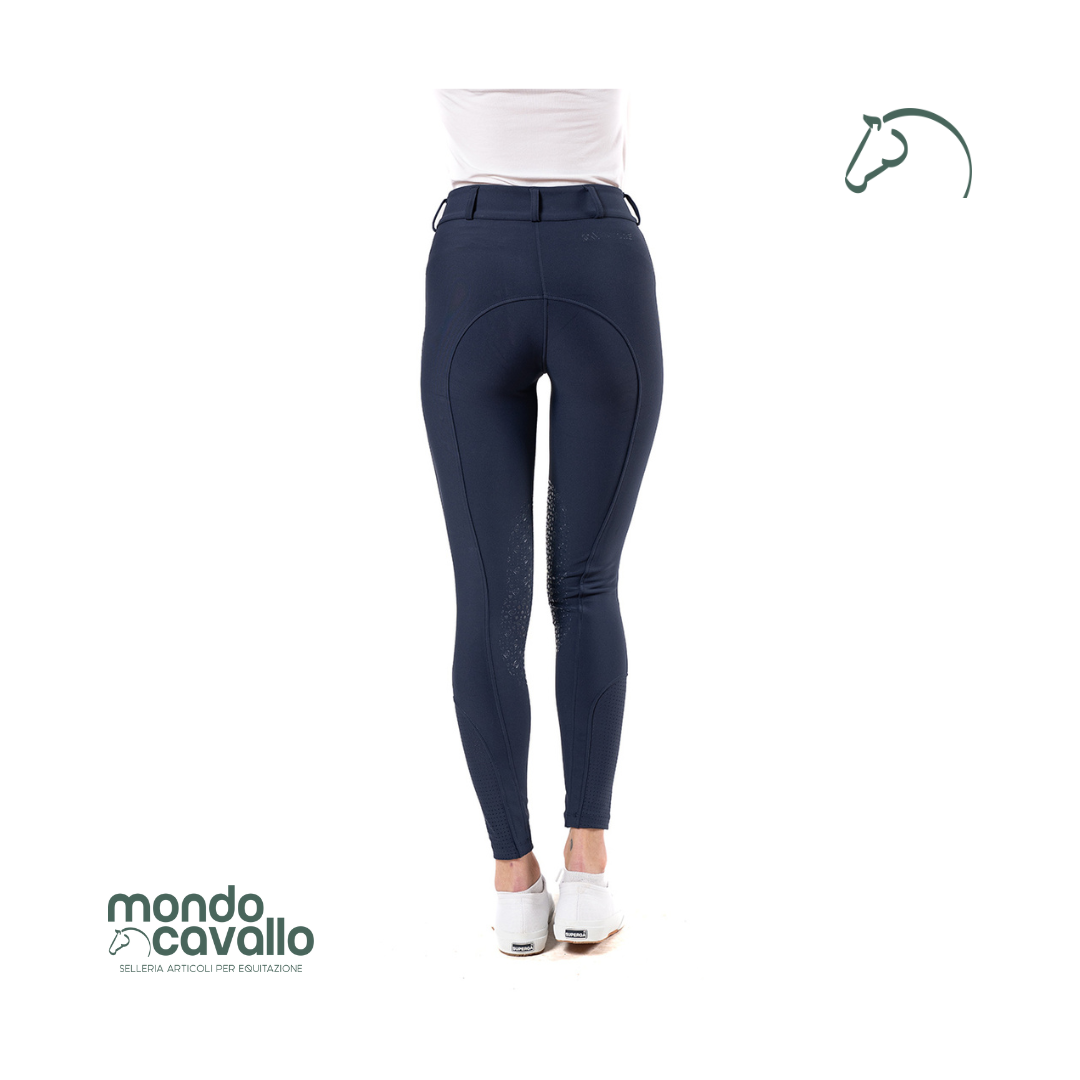 Pantaloni donna in tessuto tecnico colore blu con grip al ginocchio