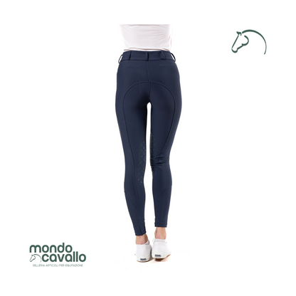 Pantaloni donna in tessuto tecnico colore blu con grip al ginocchio