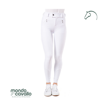 Pantaloni donna in tessuto tecnico colore bianco con grip al ginocchio
