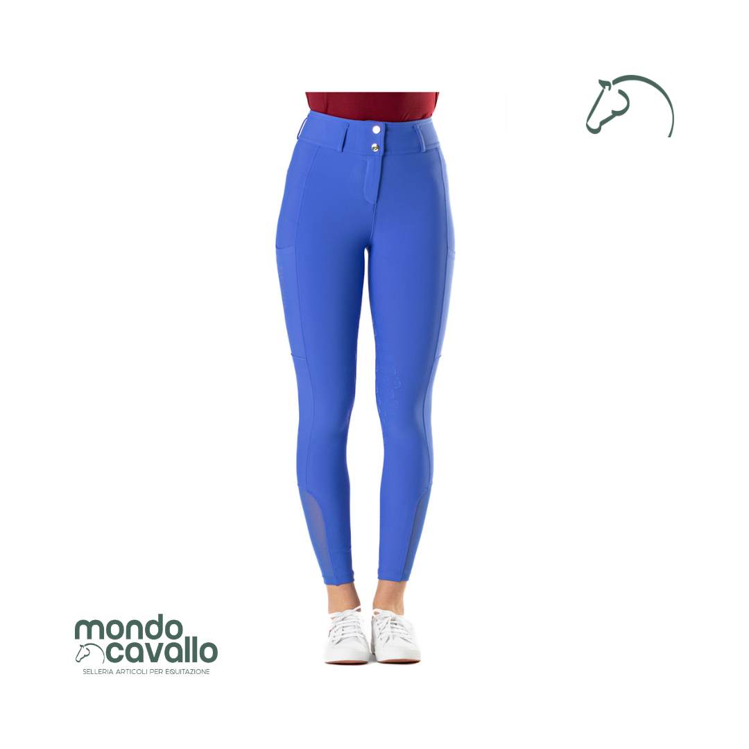 Pantaloni donna vita alta colore blu iris