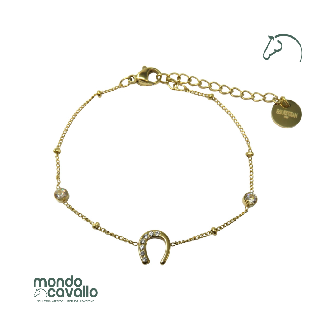 Bracciale oro o argento a tema equestre  con ferro di cavallo e zirconi luminosi