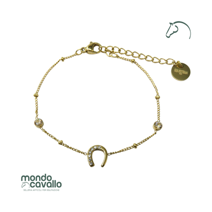 Bracciale oro o argento a tema equestre  con ferro di cavallo e zirconi luminosi