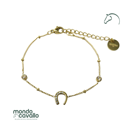 Bracciale oro o argento a tema equestre  con ferro di cavallo e zirconi luminosi