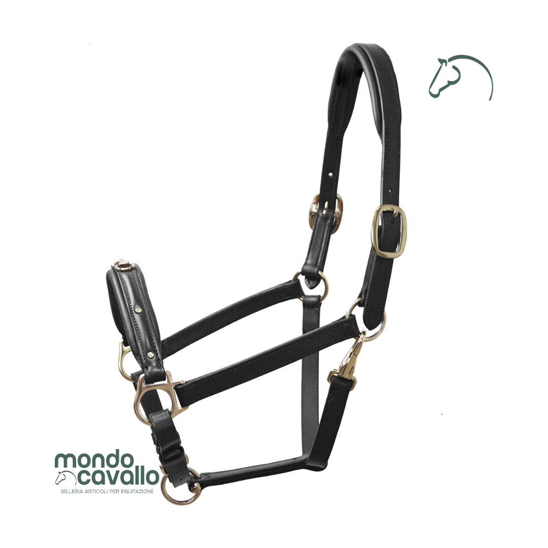 Capezza in cuoio con morso con cristalli colore nero marca winner