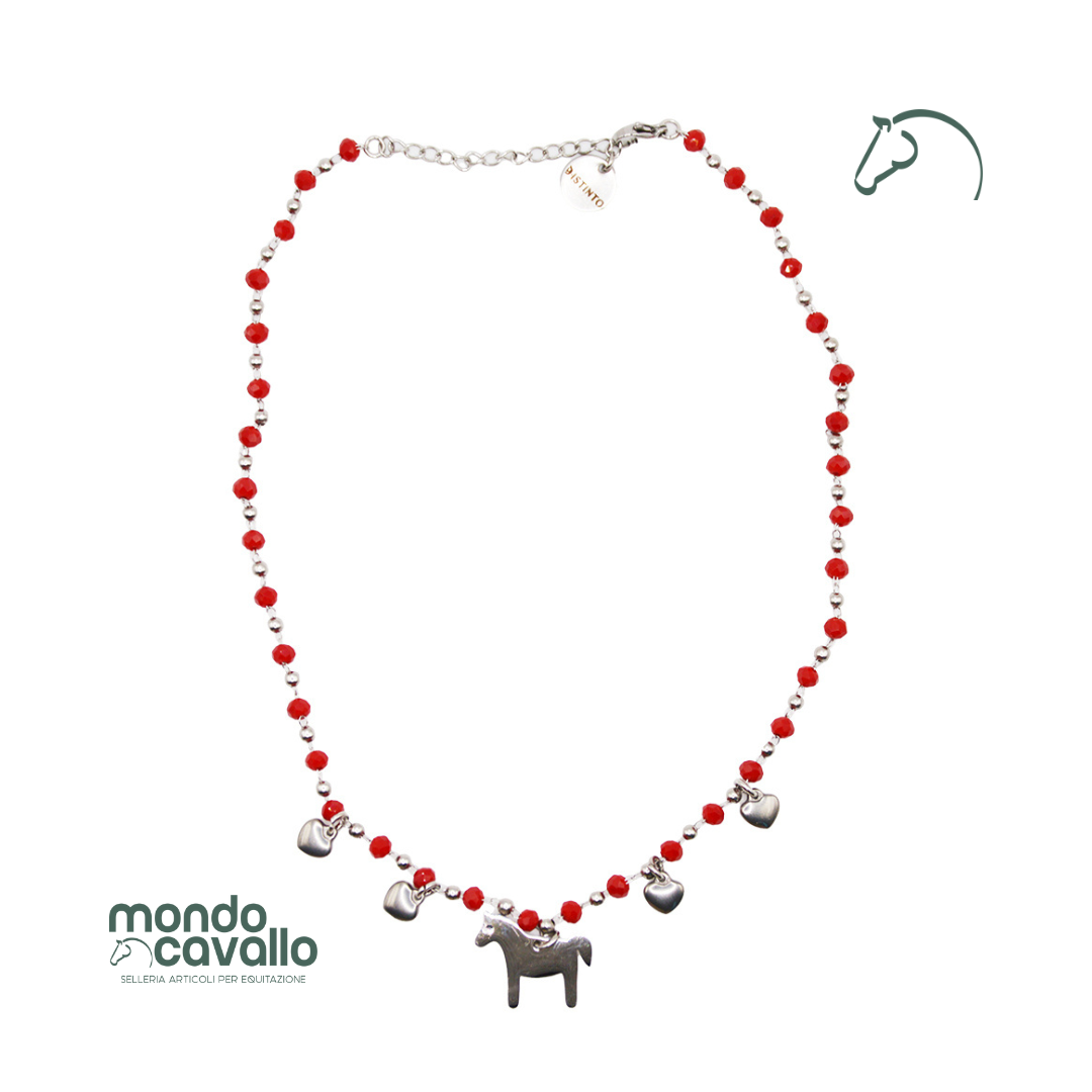 Collana distinto con cavallino e perline
