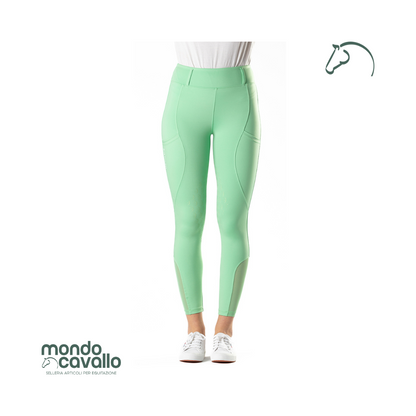 Leggings donna elasticizzati con passanti per la cintura colore verde menta