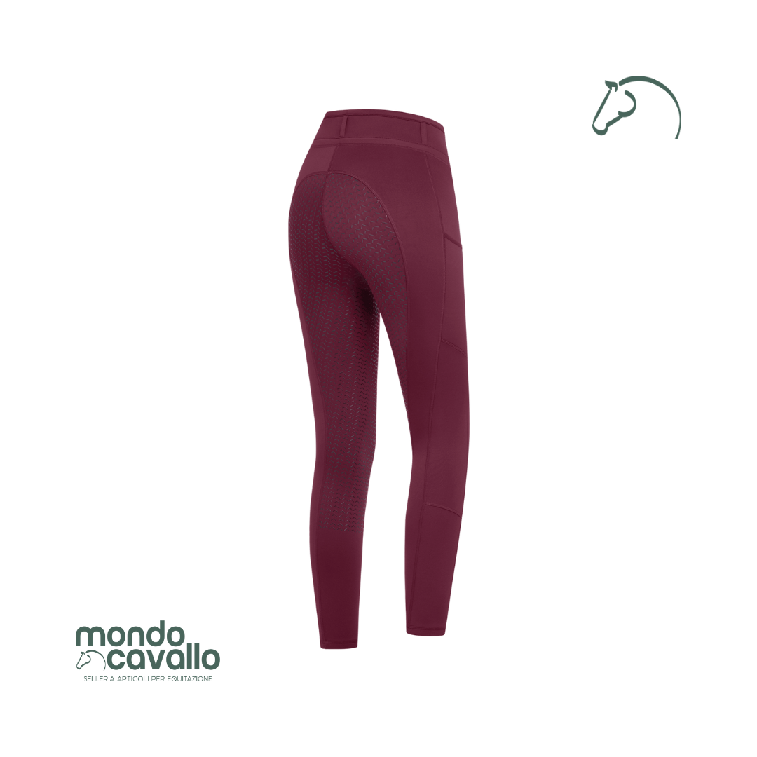 Leggings in tessuto elasticizzato con passanti per cintura, grip in silicone, tasca per telefono colore bordeaux