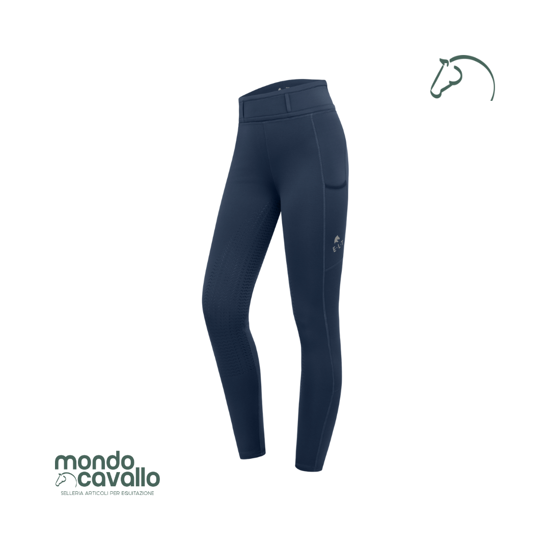 Leggings in tessuto elasticizzato con passanti per cintura, grip in silicone, tasca per telefono colore blu denim
