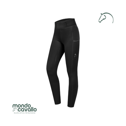 Leggings in tessuto elasticizzato con passanti per cintura, grip in silicone, tasca per telefono colore nero