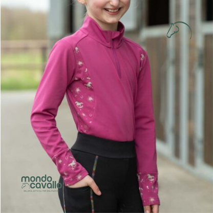 Maglia tecnica bambina colore rosa manica lunga marca HKM