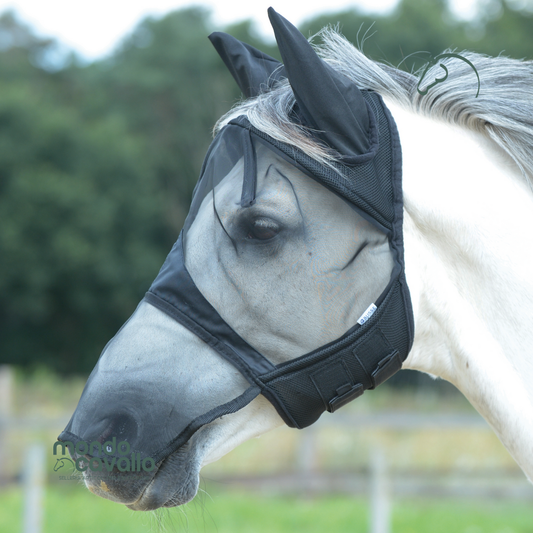 Maschera in rete per cavalli con coprinaso