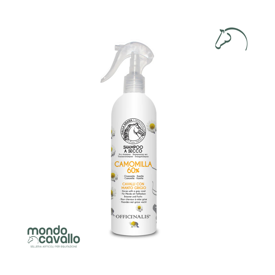 Shampoo a secco alla camomilla per cavalli con manto chiaro 