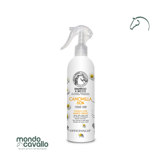 Shampoo a secco alla camomilla per cavalli con manto chiaro 